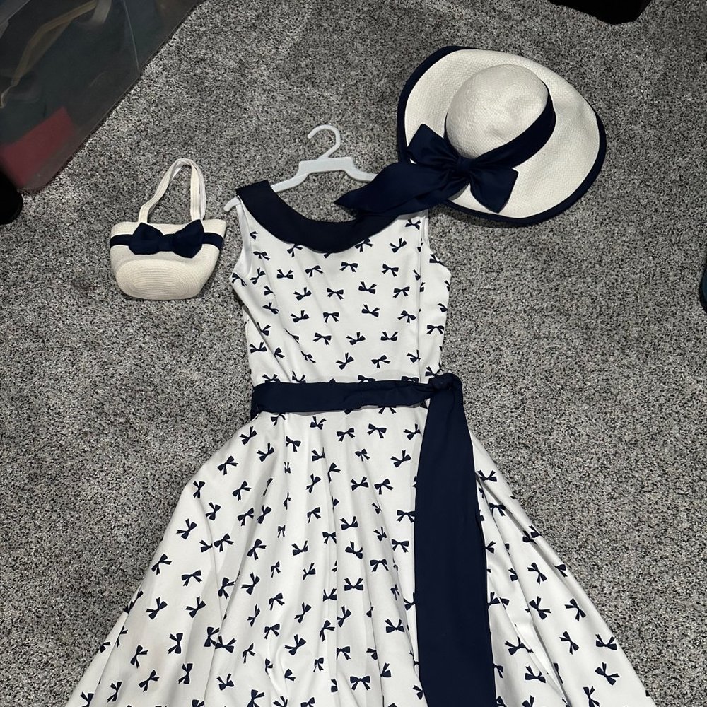 Susanne Lively Boutique Girl's Twirling Bows Dress Size 16 with Hat & Purse, VGC